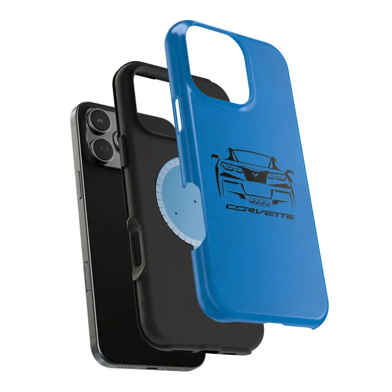 Corvette C7 Custom Illustrated Magnetic Tough Case, iPhone Case, Impact Resistant, MagSafe, Rubber Liner, Matte or Glossy, Cell Phone Case