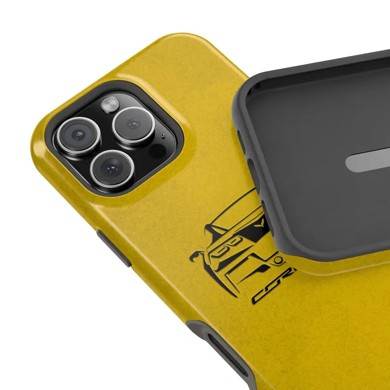 Corvette C7 Custom Illustrated Magnetic Tough Case, iPhone Case, Impact Resistant, MagSafe, Rubber Liner, Matte or Glossy, Cell Phone Case