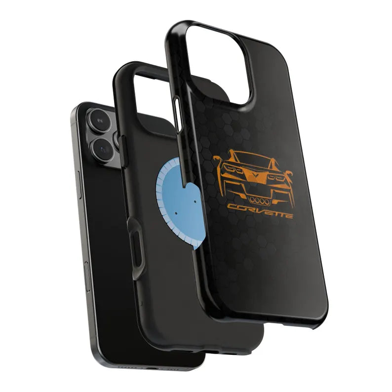 Corvette C7 Custom Illustrated Magnetic Tough Case, iPhone Case, Impact Resistant, MagSafe, Rubber Liner, Matte or Glossy, Cell Phone Case