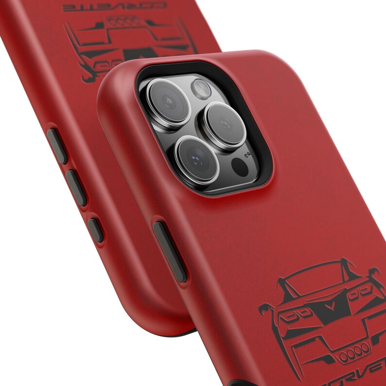 Corvette C7 Custom Illustrated Magnetic Tough Case, iPhone Case, Impact Resistant, MagSafe, Rubber Liner, Matte or Glossy, Cell Phone Case