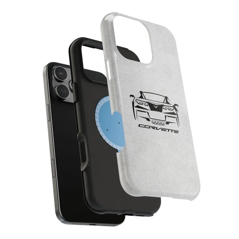 Corvette C7 Custom Illustrated Magnetic Tough Case, iPhone Case, Impact Resistant, MagSafe, Rubber Liner, Matte or Glossy, Cell Phone Case