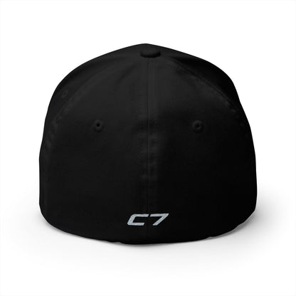 Corvette C7 Custom Silhouette Baseball Cap, Flexfit Hat, Stretchy Band, Black Hat, Corvette Gear, Embroidery