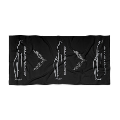 Corvette C7 Custom Illustrated Beach Towel, Corvette Gift, Car Enthusiast Towel, Quick-Dry Towel, Corvette Logo, Shower Towel, Car Guy Gifts