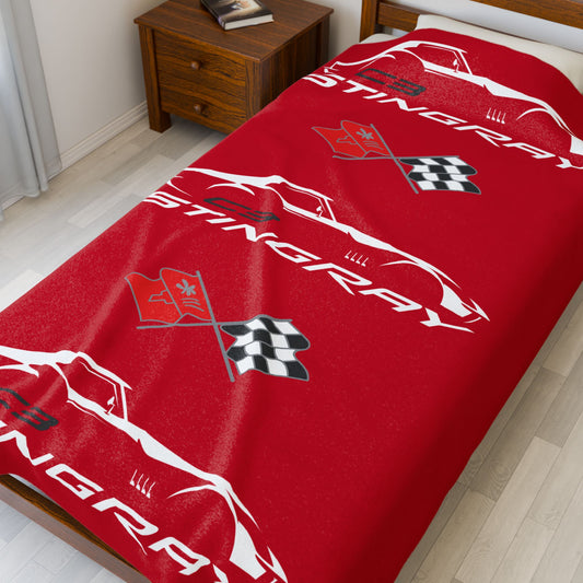 Corvette C3 Stingray Red Blanket, Stingray Corvette Gifts, Soft Blankets, Corvette Logo, Velveteen Blanket, Car Guy Gifts, Car Girl Gifts