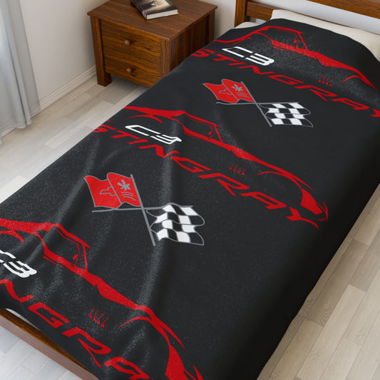 Corvette C3 Stingray Black Blanket, Stingray Corvette Gifts, Soft Blankets, Corvette Logo, Velveteen Blanket, Car Guy Gifts, Car Girl Gifts