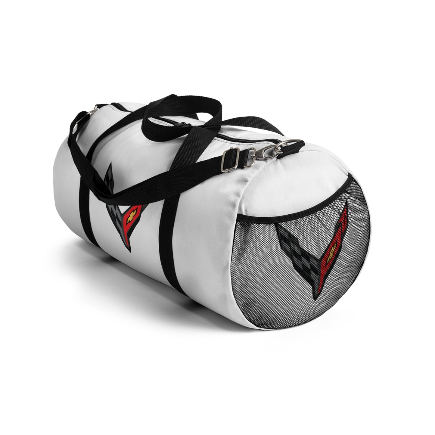 White Corvette Duffel Bag, C8 Logo, Gym Bag, Travel Bag, Gifts for Car Guys, Gifts for Car Girls, Corvette Merch, Overnight Duffel