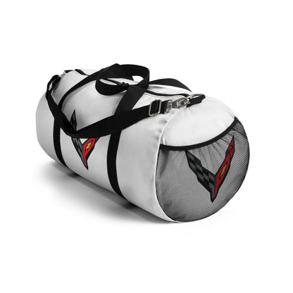 White Corvette Duffel Bag, C8 Logo, Gym Bag, Travel Bag, Gifts for Car Guys, Gifts for Car Girls, Corvette Merch, Overnight Duffel
