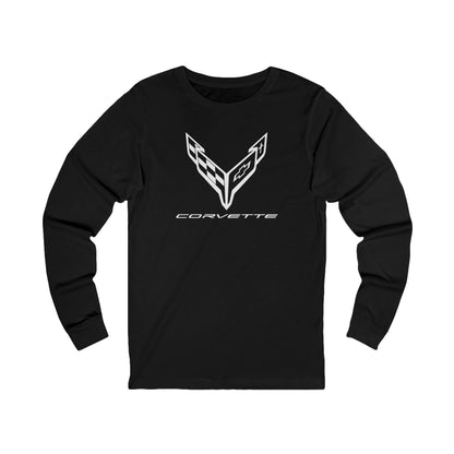 Unisex Corvette White C8 Long Sleeve Tee, Graphic T-Shirt, Gift for Him, Gift for Her, Bella+Canvas, Soft Shirt