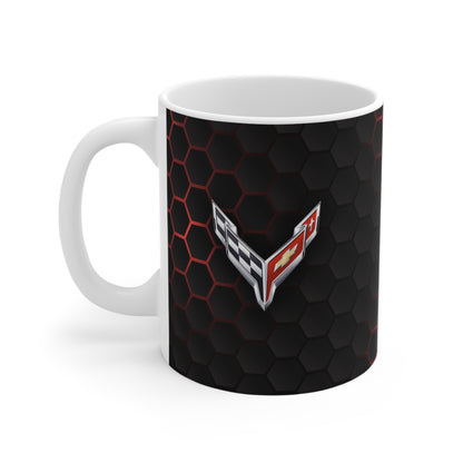 Corvette Coffee Mug - Corvette Ceramic Mug - 11oz. Coffee Mug - Chevy Corvette Mug - Microwave-Safe - Gift for Car Enthusiasts - C8 Logo