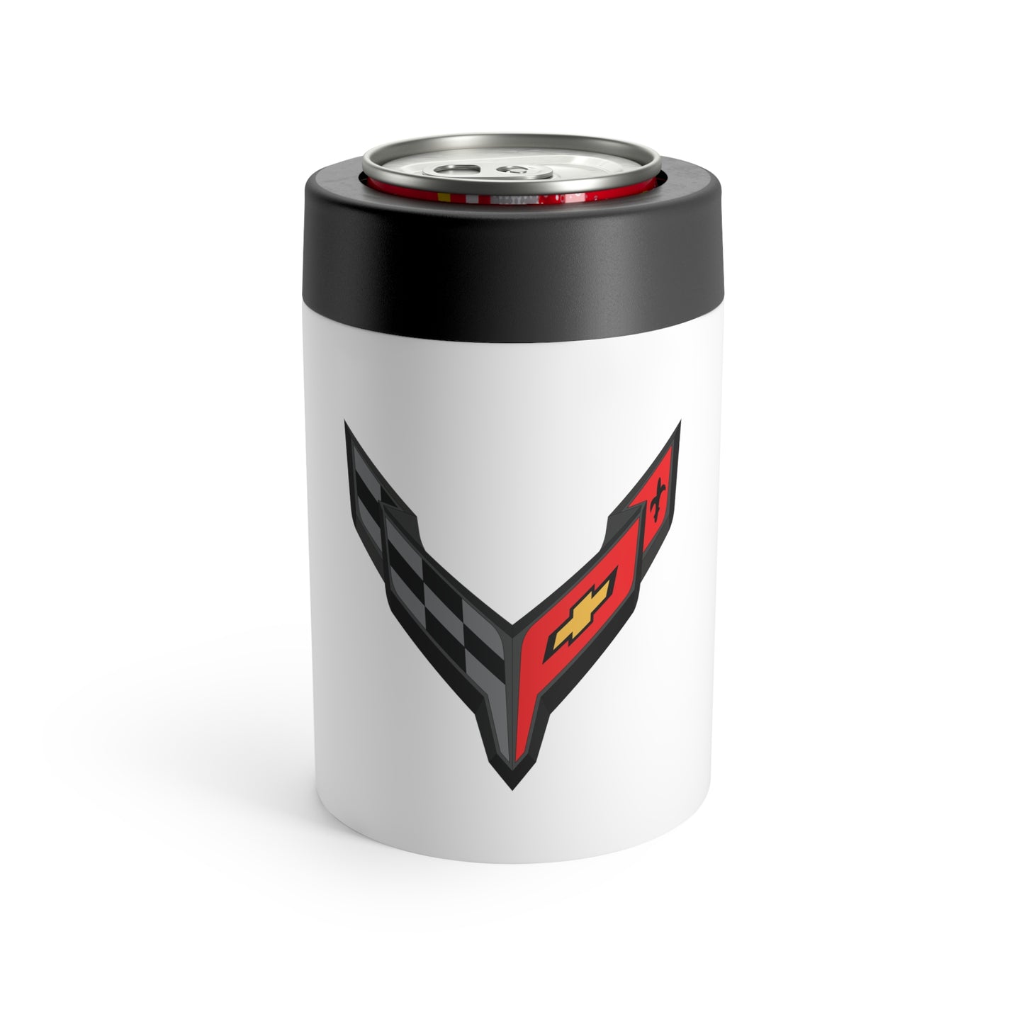 Corvette C8 White Can Coozie for Fans, Beer and Soda Holder, Drink Insulator, Gift for Car Enthusiasts, Racing Events, Tailgating, C8 Logo