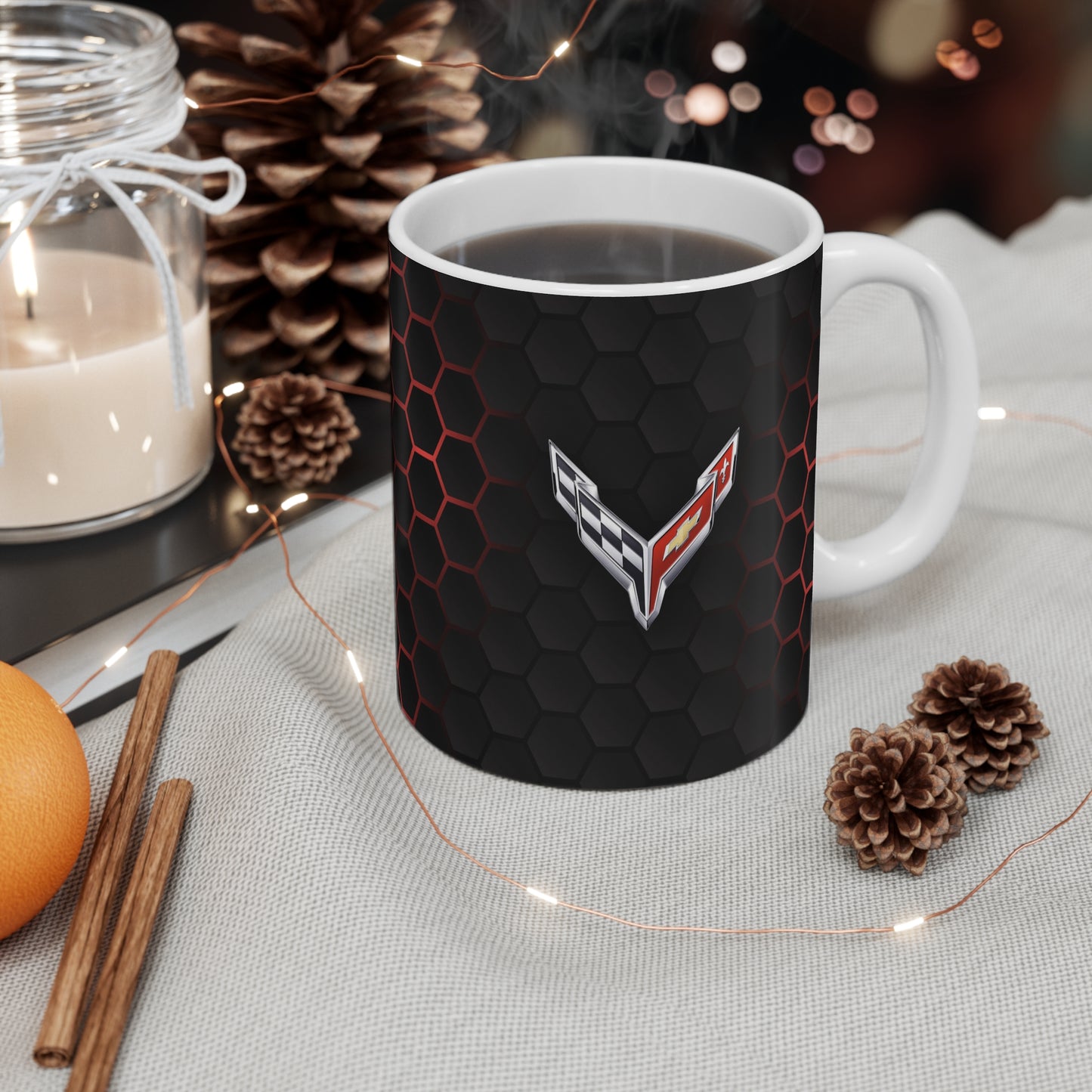 Corvette Coffee Mug - Corvette Ceramic Mug - 11oz. Coffee Mug - Chevy Corvette Mug - Microwave-Safe - Gift for Car Enthusiasts - C8 Logo