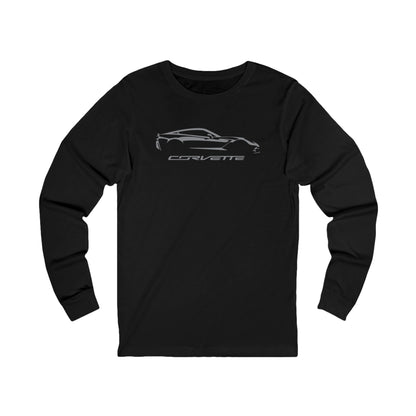 Unisex Corvette Grey C7 Long Sleeve Tee, Custom Silhouette, Graphic T-Shirt, Gift for Him, Gift for Her, Bella+Canvas, Soft Shirt