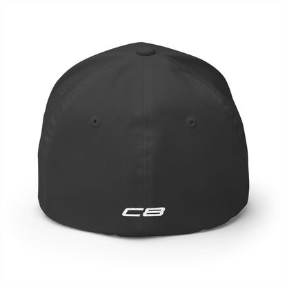 Corvette Red C8 Silhouette Baseball Cap, Flexfit Hat, Stretchy Band, Black Hat, Corvette Gear, Embroidery
