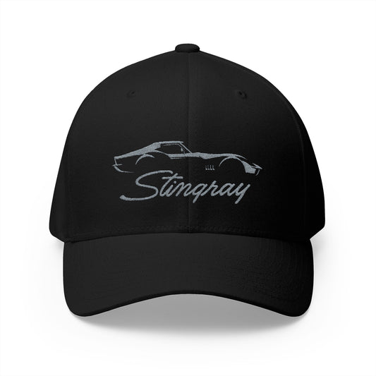 Corvette C3 Stingray Custom Silhouette Baseball Cap, Flexfit® Hat, Stretchy Band, Black Hat, Corvette Gear, Embroidery