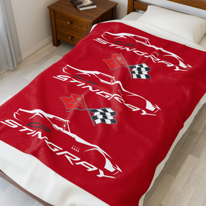 Corvette C3 Stingray Red Blanket, Stingray Corvette Gifts, Soft Blankets, Corvette Logo, Velveteen Blanket, Car Guy Gifts, Car Girl Gifts