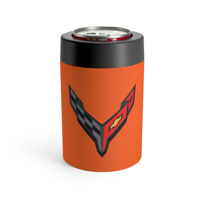 Corvette C8 Orange Can Coozie for Fans, Beer and Soda Holder, Drink Insulator, Gift for Car Enthusiasts, Racing Events, Tailgating, C8 Logo