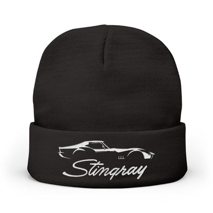 Corvette White Stingray C3 Embroidery Winter Beanie, Knitted Hat, Cozy Cap, Outdoor Accessory, Unisex, Gift for Him, Gift for Her