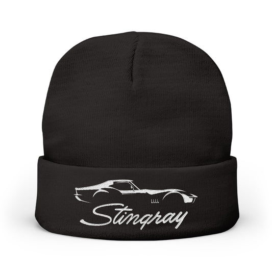 Corvette White Stingray C3 Embroidery Winter Beanie, Knitted Hat, Cozy Cap, Outdoor Accessory, Unisex, Gift for Him, Gift for Her