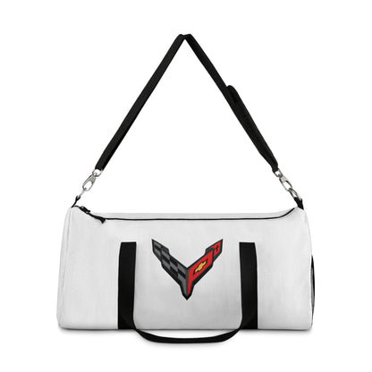 White Corvette Duffel Bag, C8 Logo, Gym Bag, Travel Bag, Gifts for Car Guys, Gifts for Car Girls, Corvette Merch, Overnight Duffel