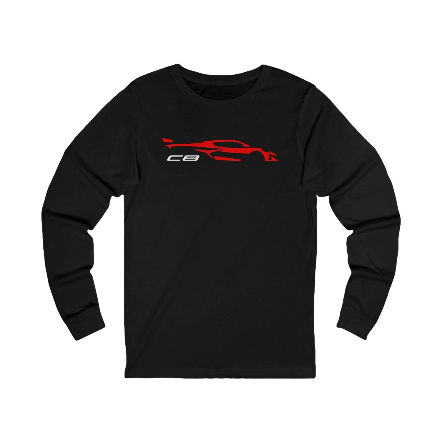 Unisex Corvette Red C8 Long Sleeve Tee, Custom Silhouette, Graphic T-Shirt, Gift for Him, Gift for Her, Bella+Canvas, Soft Shirt