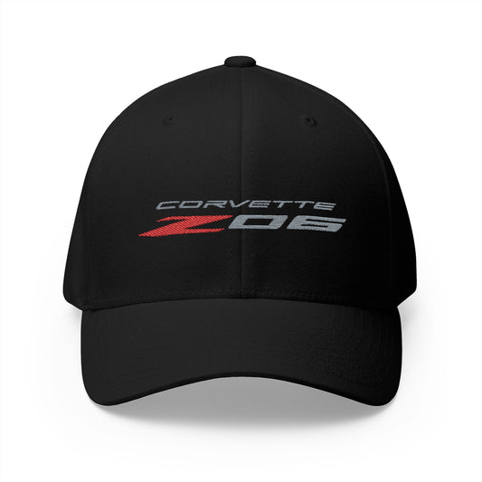 Corvette Z06 Baseball Cap, Flexfit Hat, Stretchy Band, Black Hat, Corvette Gear, Embroidery