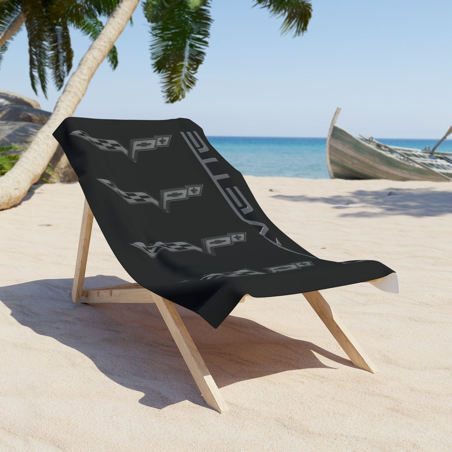 Corvette Blackout C6 Beach Towel, C6 Corvette Gifts, Car Enthusiast Towel, Quick-Dry Towel, Corvette Logo, White Towel, Car Guy Gifts
