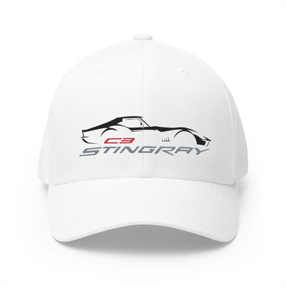 Corvette Red C3 Stingray Silhouette Baseball Cap, Flexfit Hat, Stretchy Band, Black Hat, Corvette Gear, Embroidery