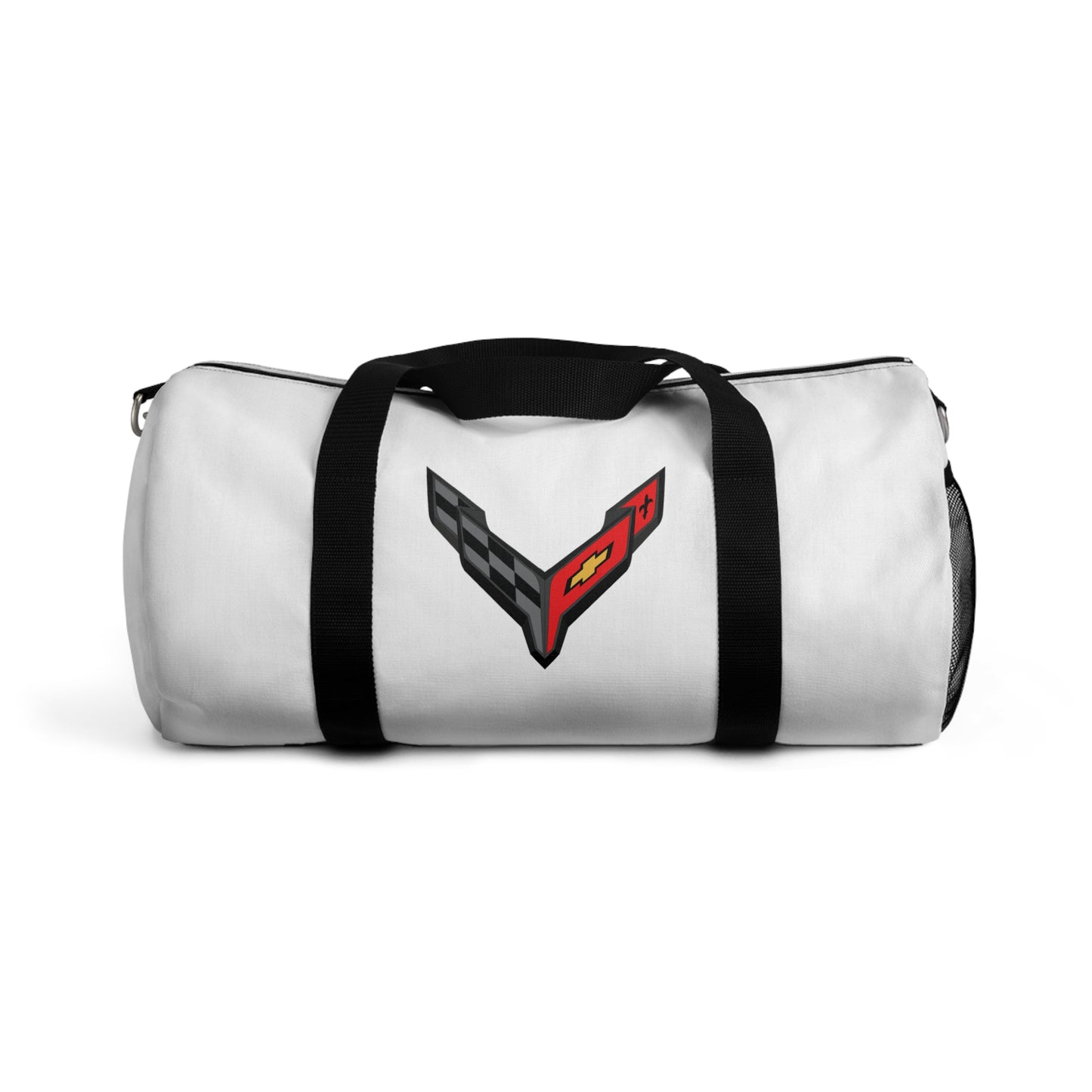 White Corvette Duffel Bag, C8 Logo, Gym Bag, Travel Bag, Gifts for Car Guys, Gifts for Car Girls, Corvette Merch, Overnight Duffel