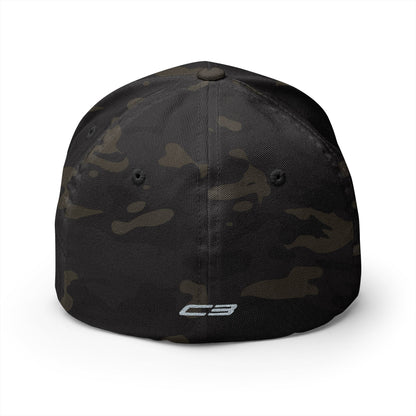 Corvette White C3 Stingray Silhouette Baseball Cap, Flexfit Hat, Stretchy Band, Black Hat, Corvette Gear, Embroidery