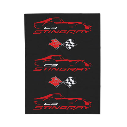 Corvette C3 Stingray Black Blanket, Stingray Corvette Gifts, Soft Blankets, Corvette Logo, Velveteen Blanket, Car Guy Gifts, Car Girl Gifts