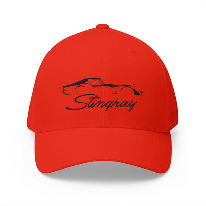 Corvette C3 Stingray Custom Silhouette Baseball Cap, Flexfit® Hat, Stretchy Band, Black Hat, Corvette Gear, Embroidery