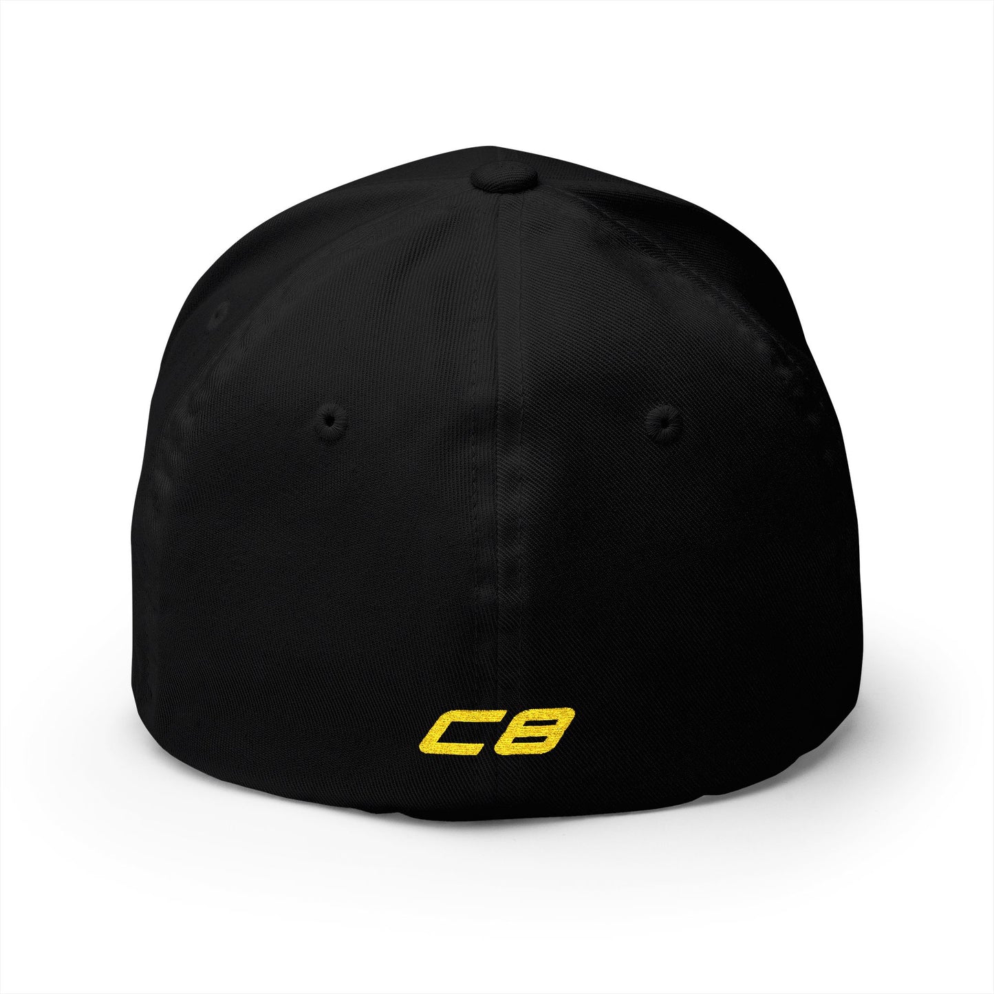 Corvette C8 Yellow Logo Baseball Cap, Flexfit® Hat, Stretchy Band, Black Hat, Corvette Gear, Embroidery