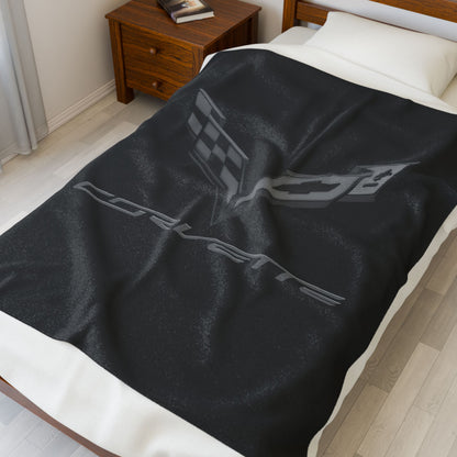 Corvette Blackout Blanket, C7 Corvette Gifts, Soft Blankets, Corvette Logo, Velveteen Blanket, Car Guy Gifts, Car Girl Gifts