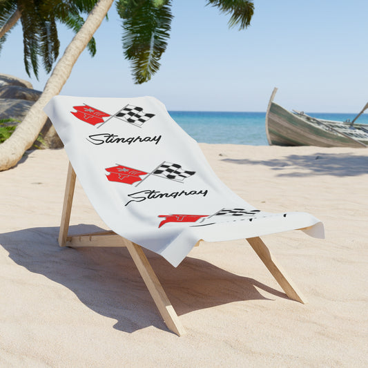 Corvette C3 Stingray Beach Towel, C3 Corvette Gifts, Car Enthusiast Towel, Quick-Dry Towel, Corvette Logo, White Towel, Car Guy Gifts
