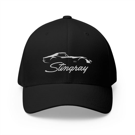 Corvette C3 Stingray Custom Silhouette Baseball Cap, Flexfit® Hat, Stretchy Band, Black Hat, Corvette Gear, Embroidery