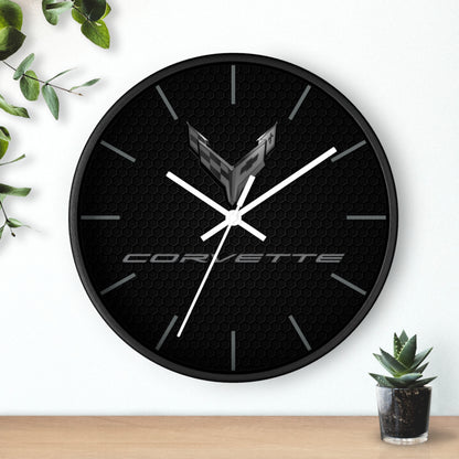 Corvette C8 Wall Clock, Racing Home Decor, Gift for Him, Man Cave Clock, Corvette Merchandise, Mancave Gift, Blackout Style