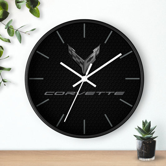 Corvette C8 Wall Clock, Racing Home Decor, Gift for Him, Man Cave Clock, Corvette Merchandise, Mancave Gift, Blackout Style