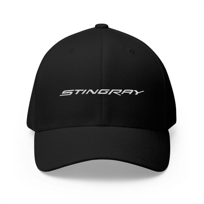 Corvette Stingray Logo Baseball Cap, Flexfit Hat, Stretchy Band, Black Hat, Corvette Gear, Embroidery