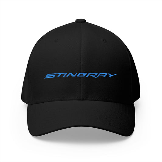 Corvette Stingray Logo Baseball Cap, Flexfit Hat, Stretchy Band, Black Hat, Corvette Gear, Embroidery