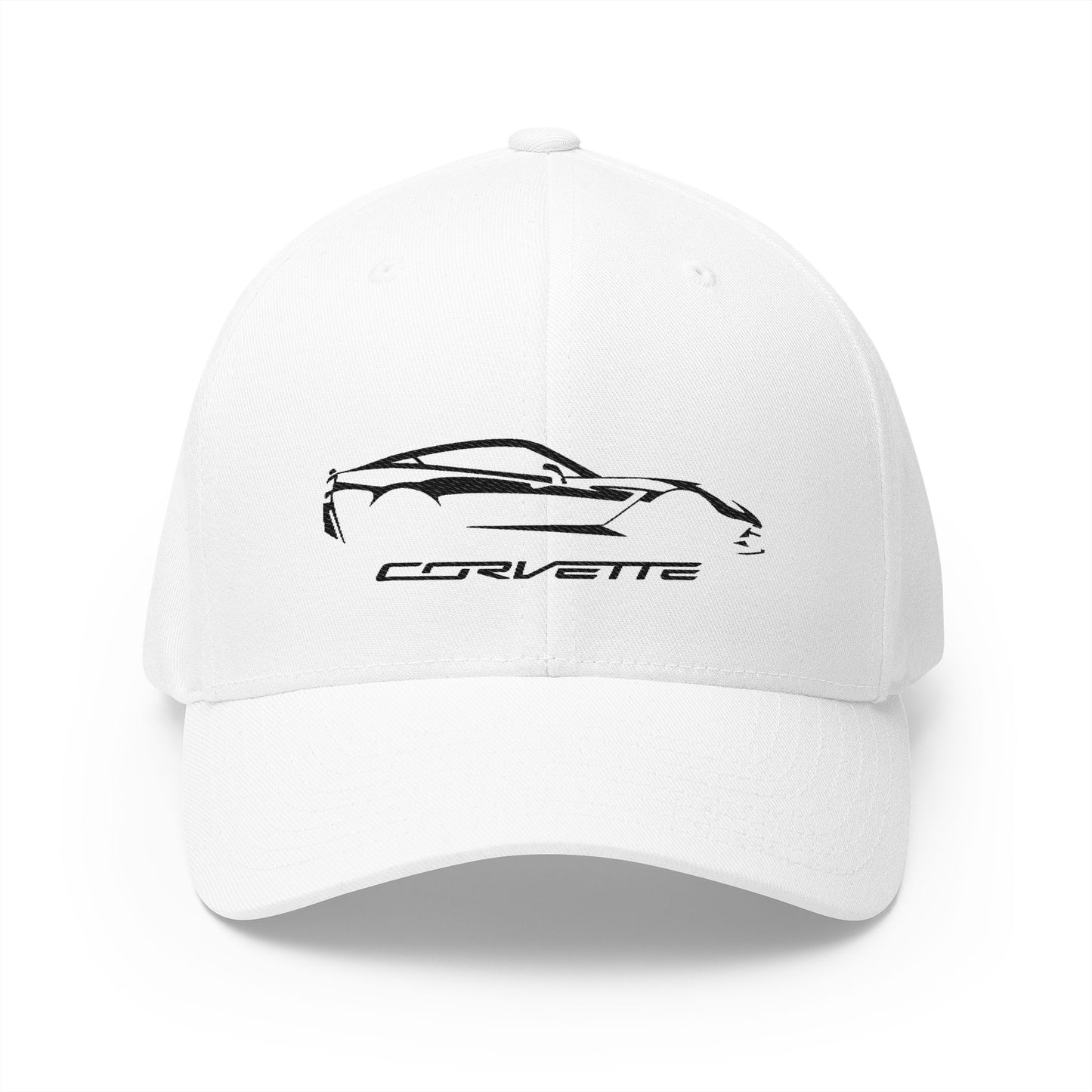 Corvette C7 Custom Silhouette Baseball Cap, Flexfit Hat, Stretchy Band, Black Hat, Corvette Gear, Embroidery