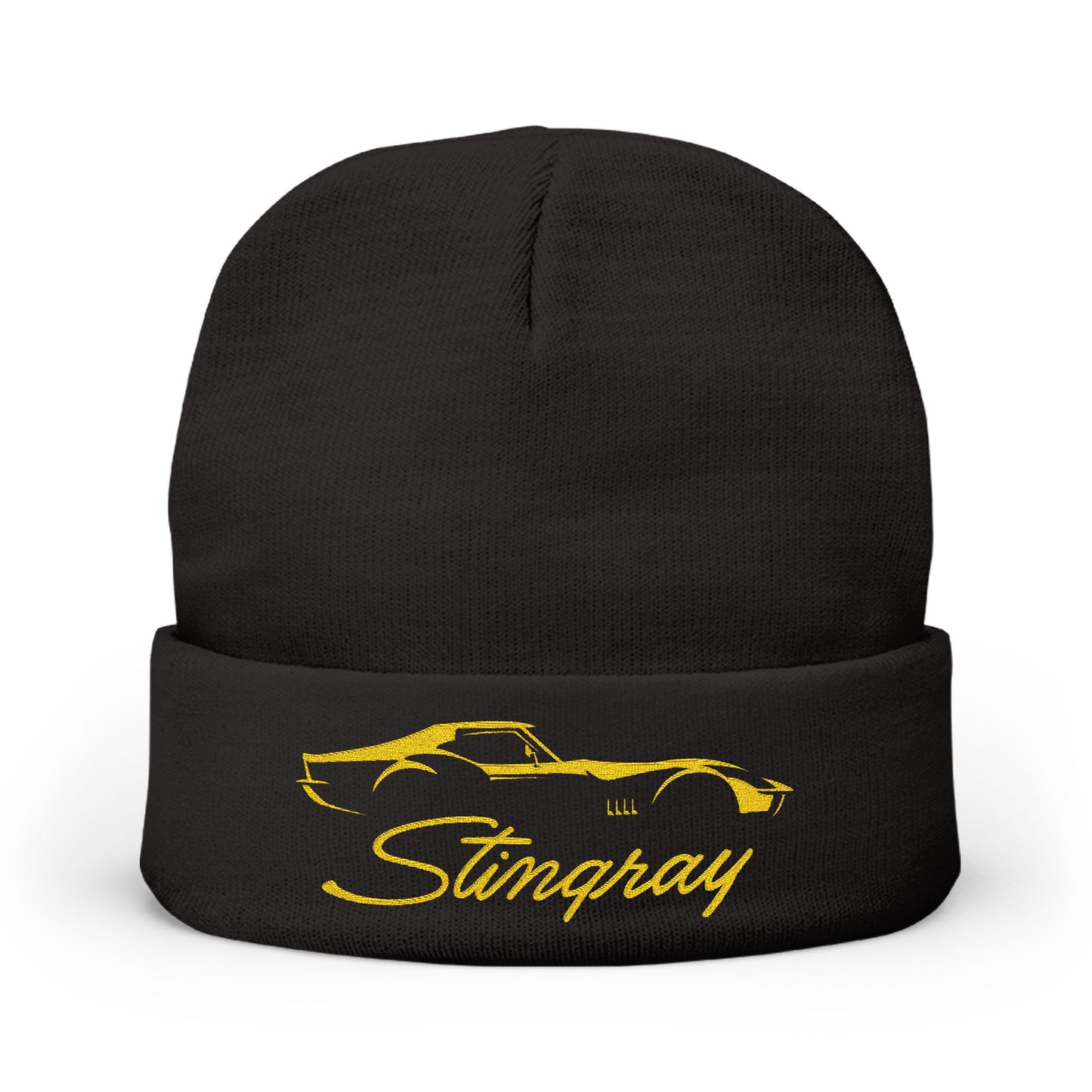 Corvette Yellow Stingray C3 Embroidery Winter Beanie, Knitted Hat, Cozy Cap, Outdoor Accessory, Unisex, Gift for Him, Gift for Her