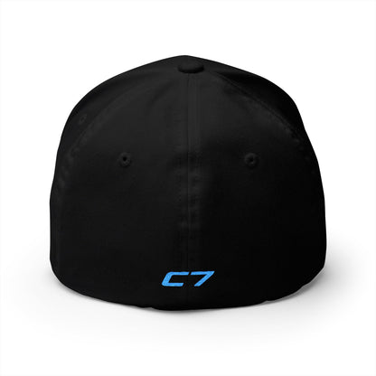 Corvette C7 Custom Silhouette Baseball Cap, Flexfit Hat, Stretchy Band, Black Hat, Corvette Gear, Embroidery