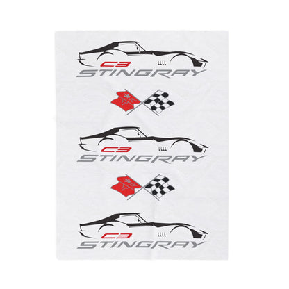 Corvette C3 Stingray White Blanket, Stingray Corvette Gifts, Soft Blankets, Corvette Logo, Velveteen Blanket, Car Guy Gifts, Car Girl Gifts