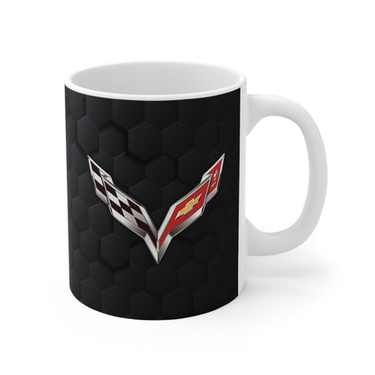Corvette Coffee Mug - Corvette Ceramic Mug - 11oz. Coffee Mug - Chevy Corvette Mug - Microwave-Safe - Gift for Car Enthusiasts - C7 Logo