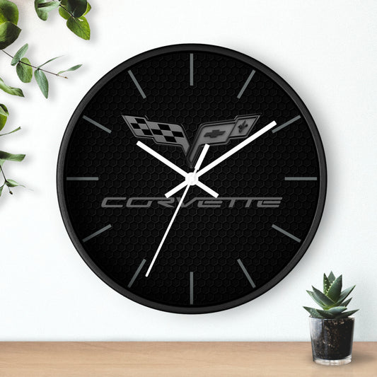 Corvette C6 Wall Clock, Racing Home Decor, Gift for Him, Man Cave Clock, Corvette Merchandise, Mancave Gift, Blackout Style