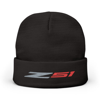 Corvette Z51 Embroidery Winter Beanie, Knitted Hat, Cozy Cap, Outdoor Accessory, Unisex, Gift for Him, Gift for Her