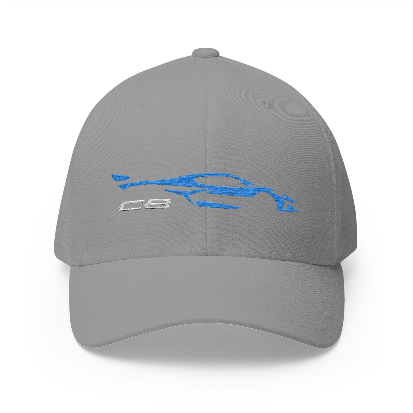 Corvette Blue C8 Silhouette Baseball Cap, Flexfit Hat, Stretchy Band, Black Hat, Corvette Gear, Embroidery