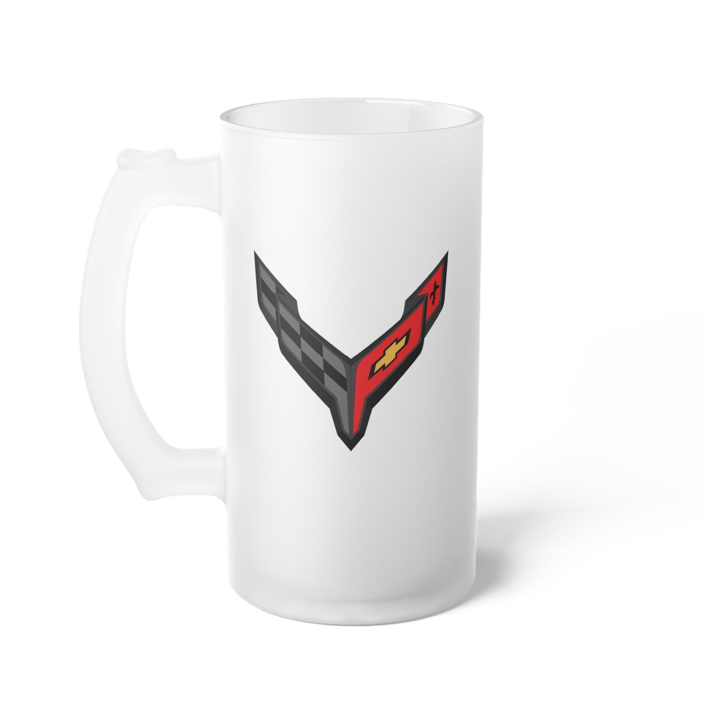 Corvette Beer Mug, Frosted 16oz. Glass, C8 Logo, Gifts for Car Guys, Gifts for Car Girls, Bar Accessories, Corvette Merchandise