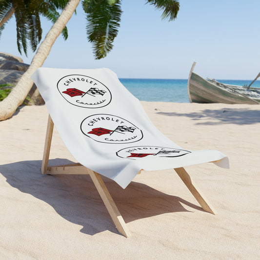Corvette Beach Towel, C1 Corvette Gifts, Car Enthusiast Towel, Quick-Dry Towel, Corvette Logo, White Towel, Car Guy Gifts