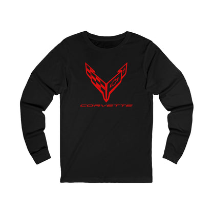 Unisex Corvette Red C8 Long Sleeve Tee, Graphic T-Shirt, Gift for Him, Gift for Her, Bella+Canvas, Soft Shirt
